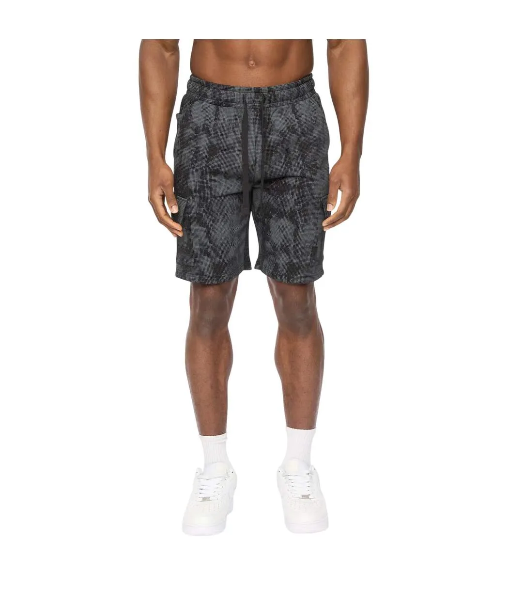 Mens Bardon Camo Cargo Shorts Black Camo Crosshatch-2