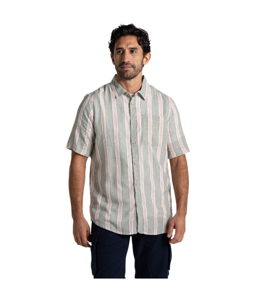 Mens Argino Stripe Short-sleeved Shirt Lichen Green Craghoppers-1
