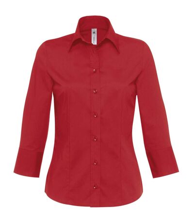 B&C Womens/Ladies Milano 3/4 Sleeve Corporate Poplin Shirt (Deep Red) - UTRW3041