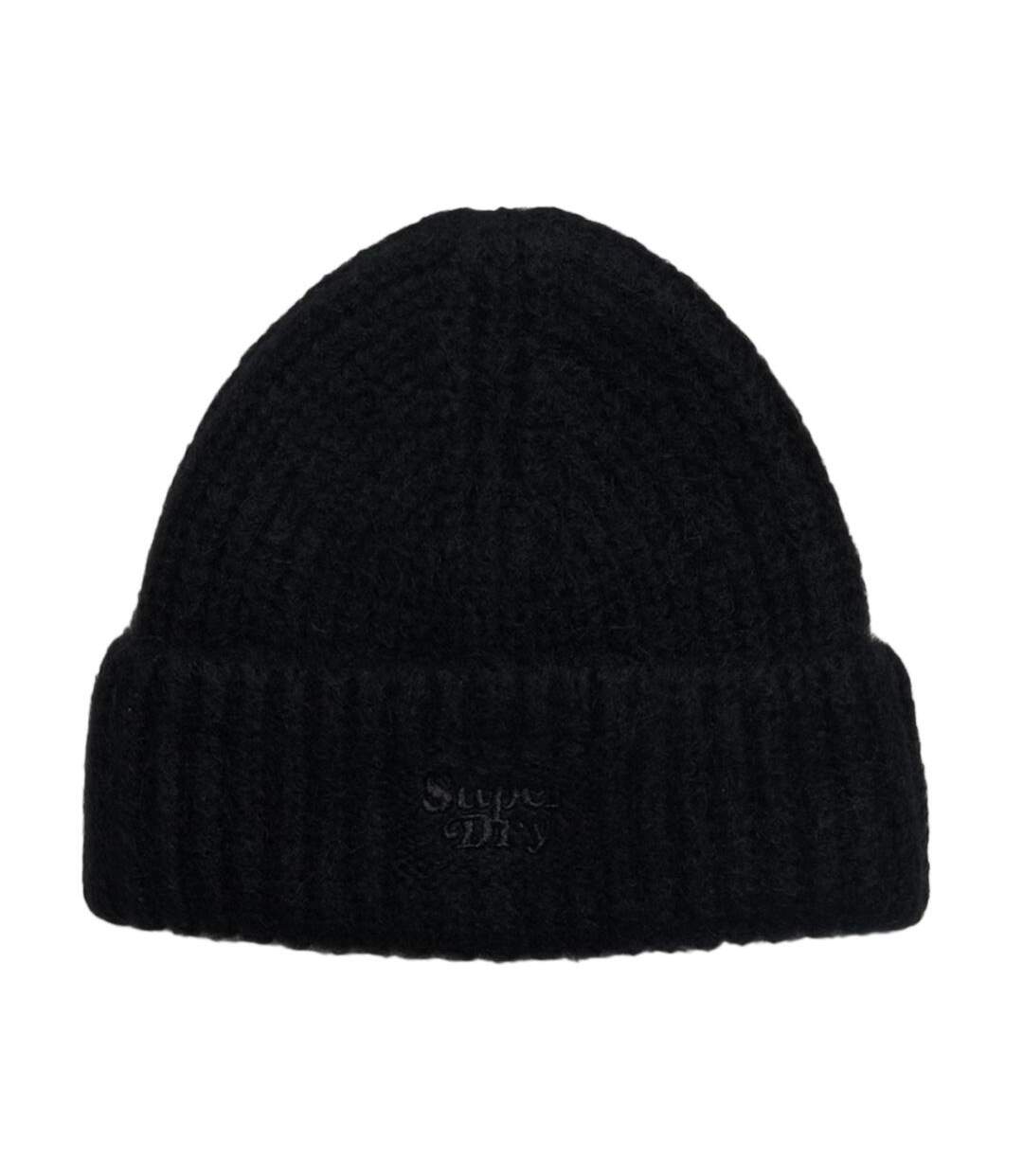Bonnet noir femme superdry rib knit beanie-1