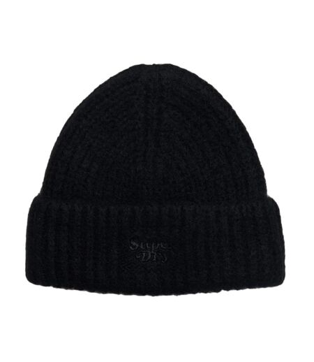 Bonnet noir femme superdry rib knit beanie