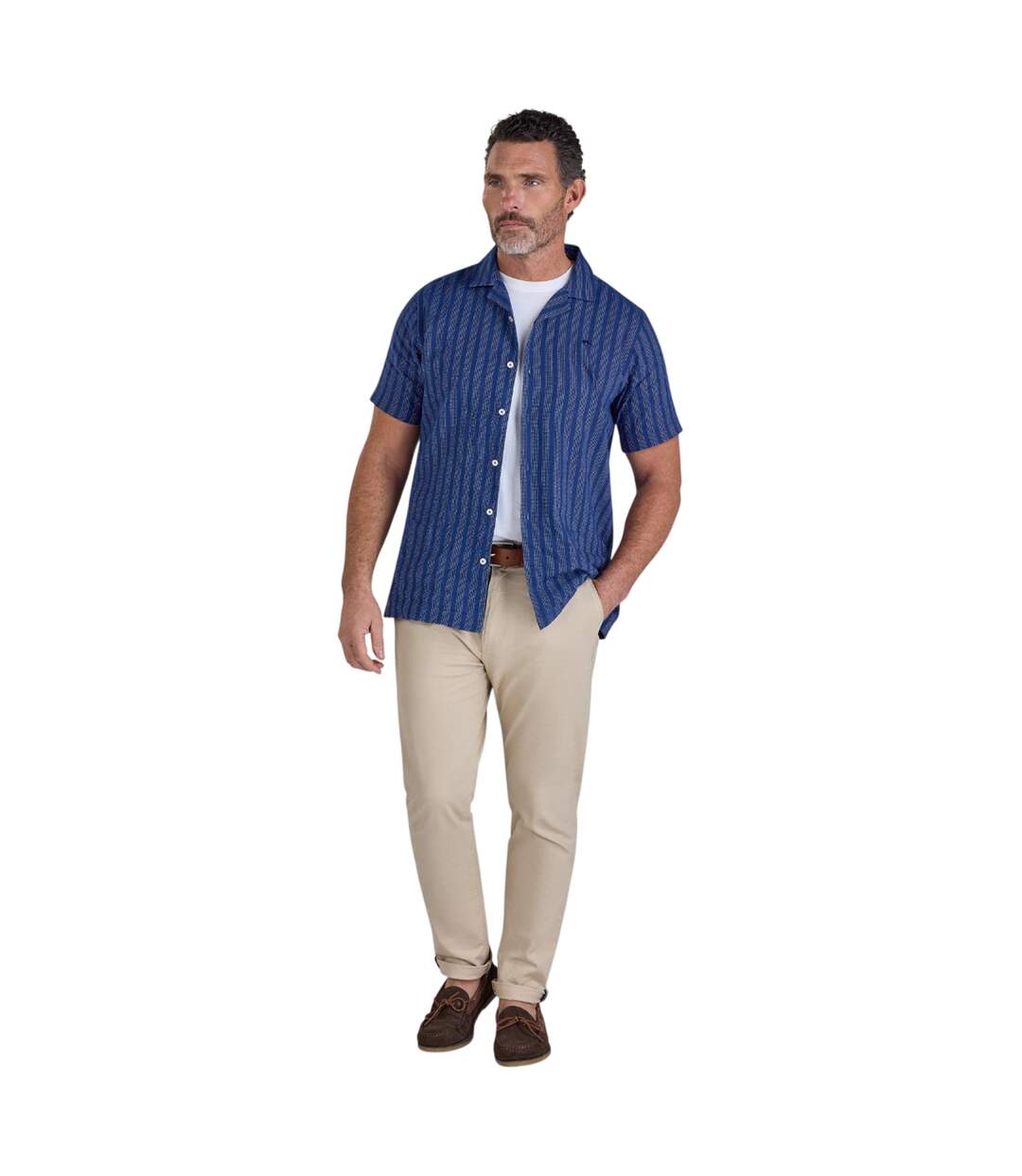 Chemise Manches Courtes Motif/style À Rayures Athens Homme Bleu Marine Raging Bull-1