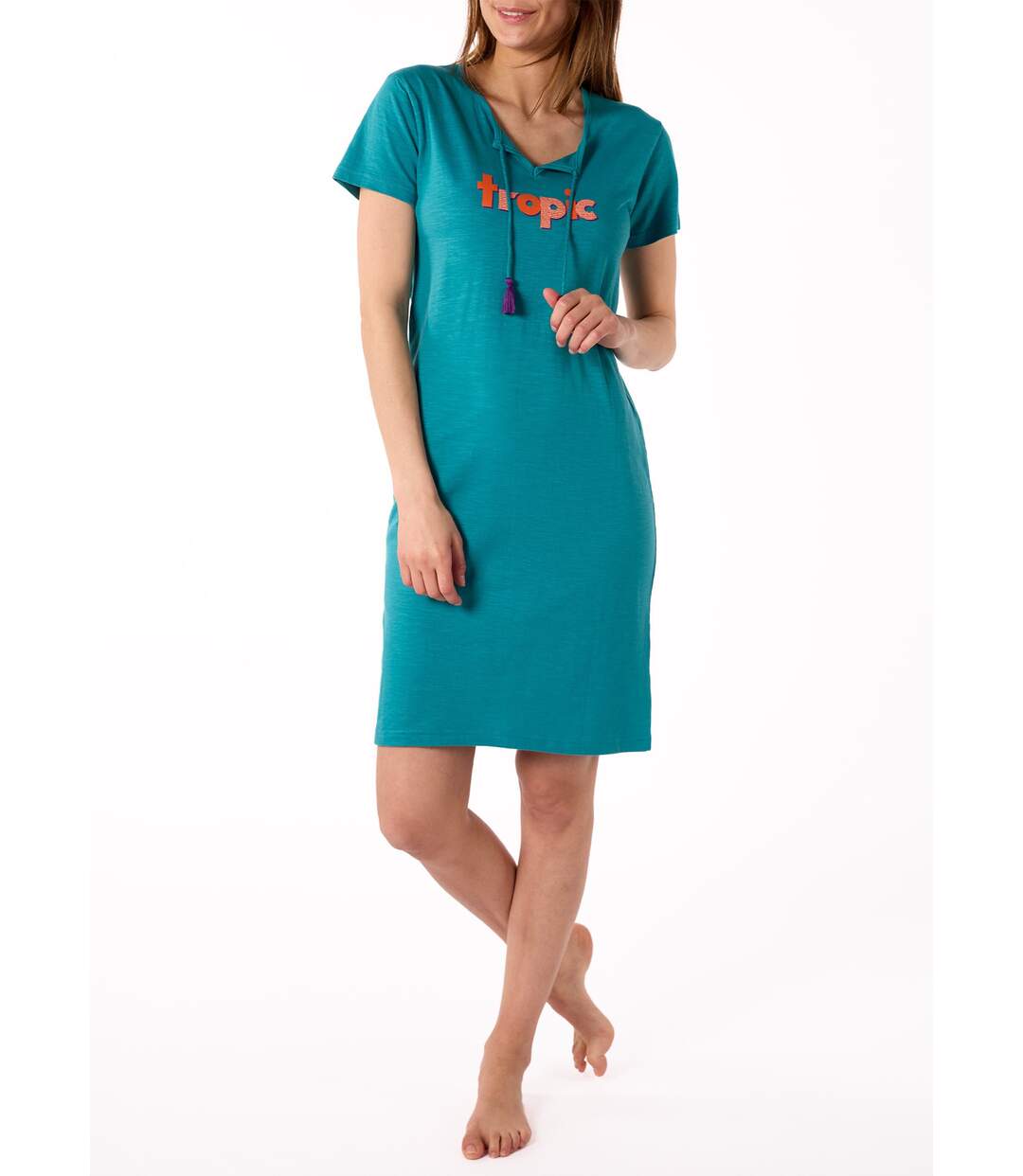 Chemise de nuit motif placé tropical-1