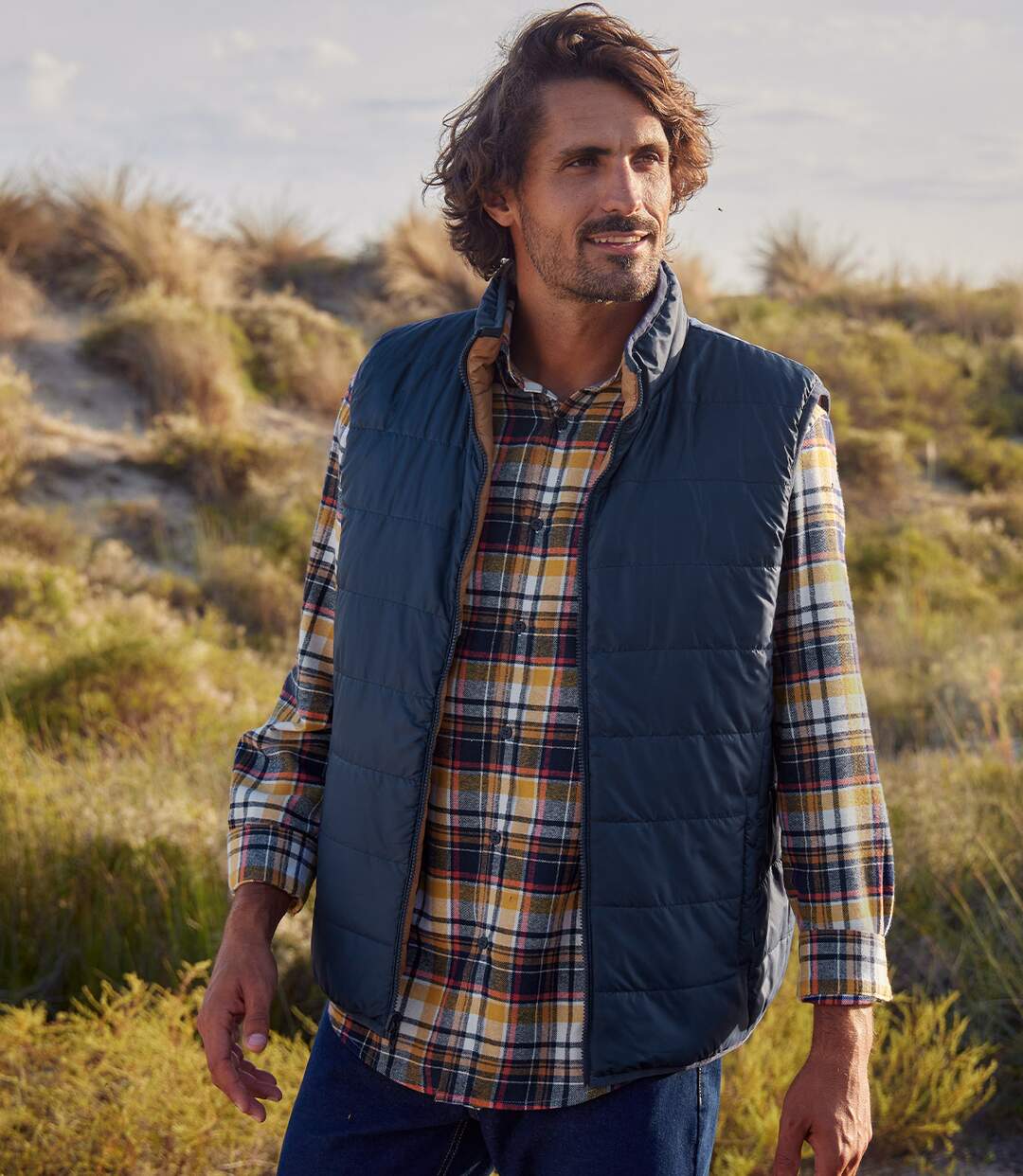 Men's Ochre & Navy Reversible Padded Gilet-10