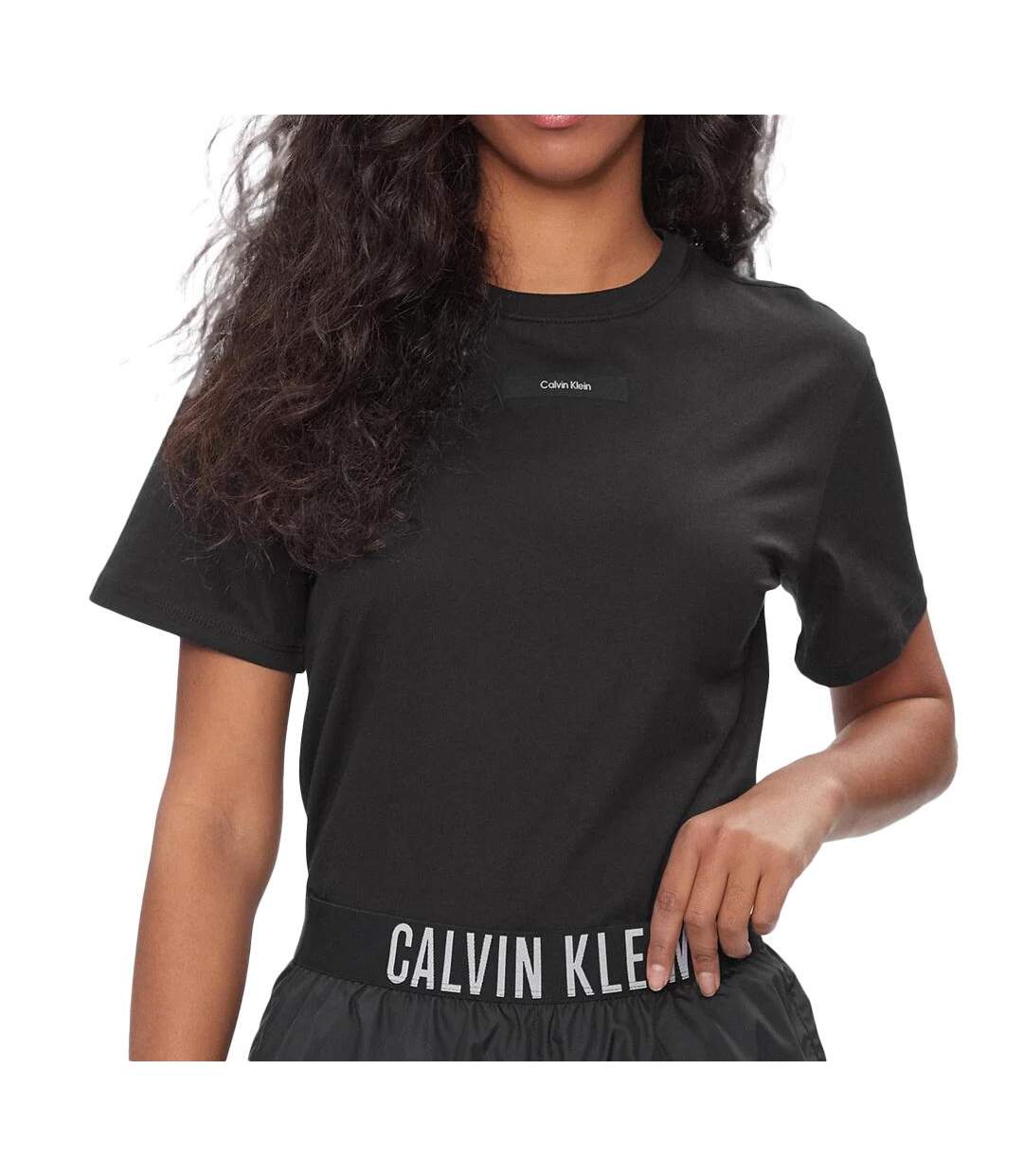 T-shirt Noir Femme Calvin Klein Micro Logo - XS-1