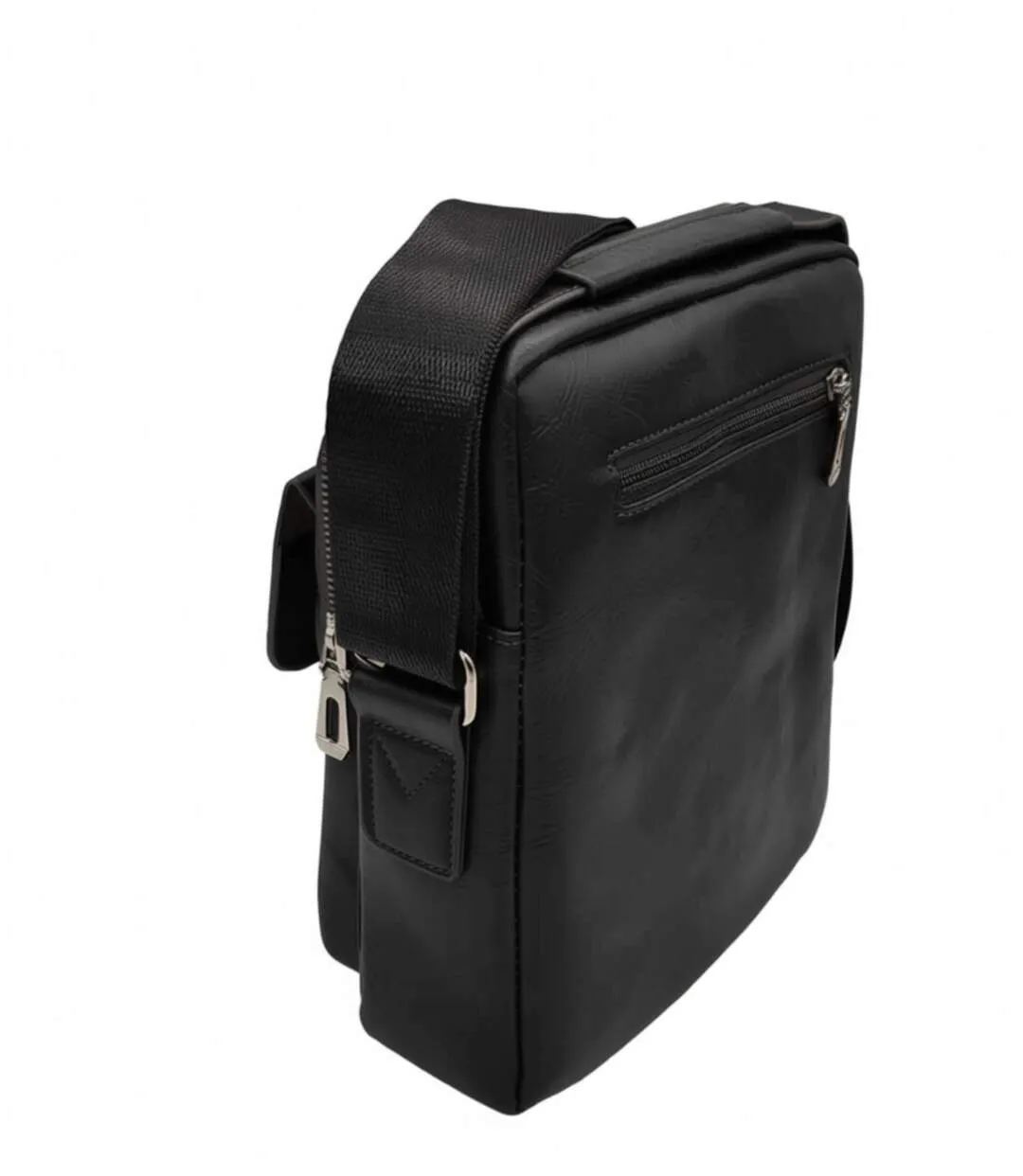 Sacoche bandoulière homme en PVC vieilli -  Compacte, réglable, noire-2