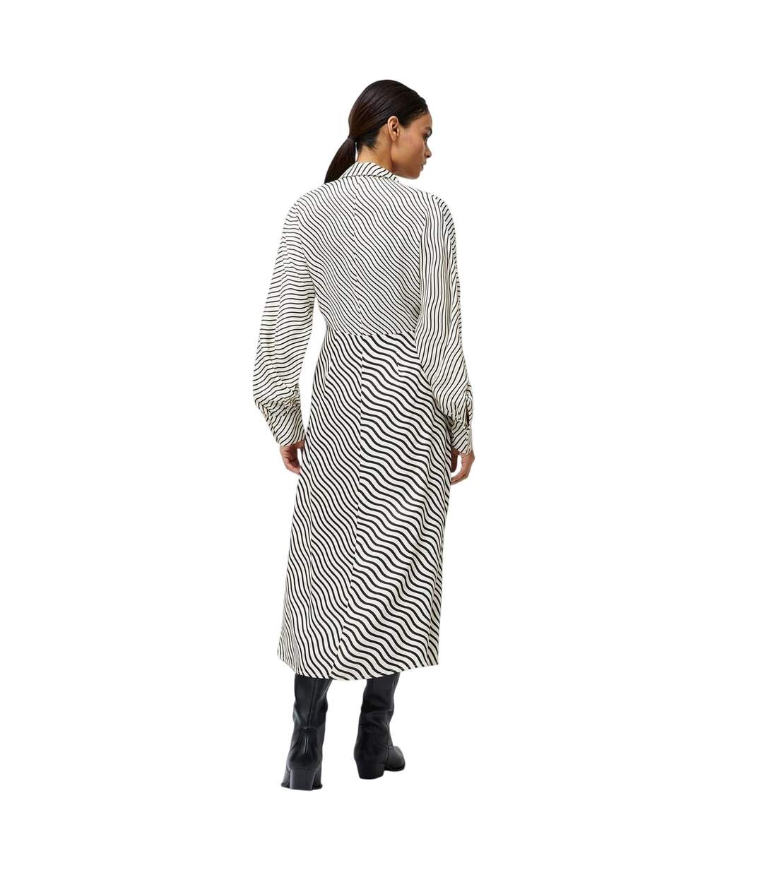 Robe Mi-longue Motif/style À Rayures Candice Femme Noir Crème French Connection-3