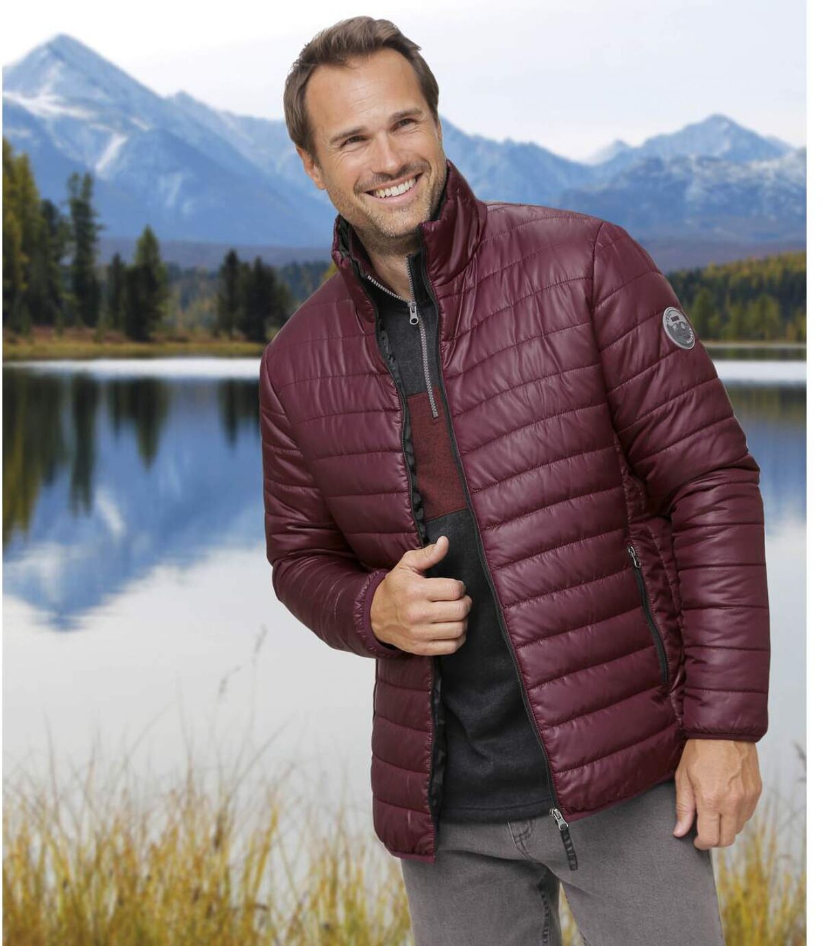 Men's Lightweight Mountain Puffer Jacket - Burgundy Atlas For Men