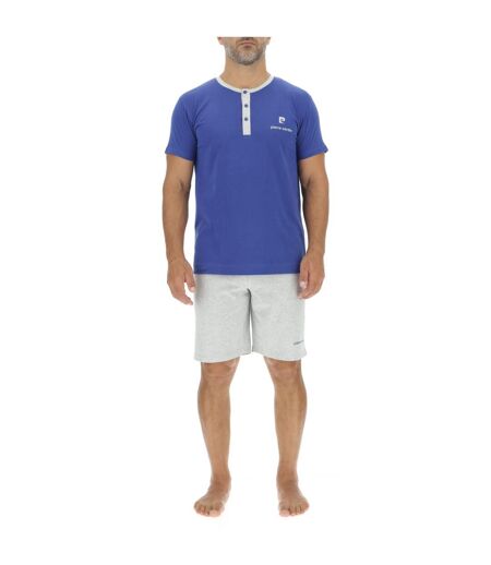 Ensemble Pyjama court homme en coton uni col boutonné & Logo poitrine Pierre Cardin