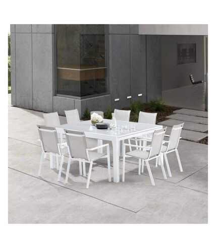 Salon de jardin en aluminium et verre White star Table et 8 fauteuils