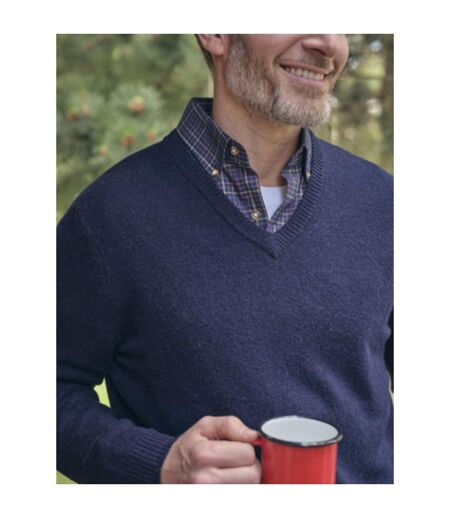 Mens Lambswool V Neck Jumper Navy WoolOvers