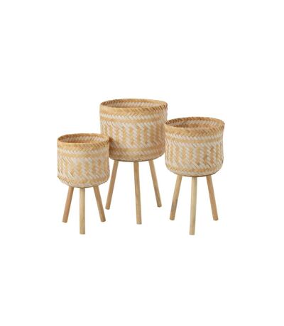 Lot de 3 Cache-Pots sur Pied Baudoin 66cm Naturel & Blanc