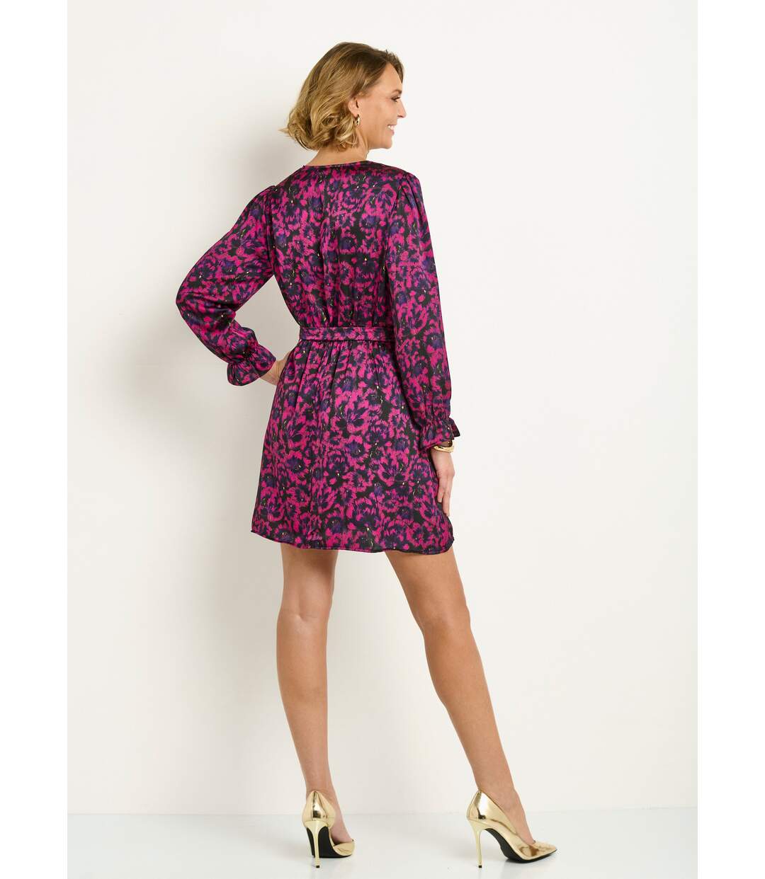 Robe courte satinée imprimé fleuri-2