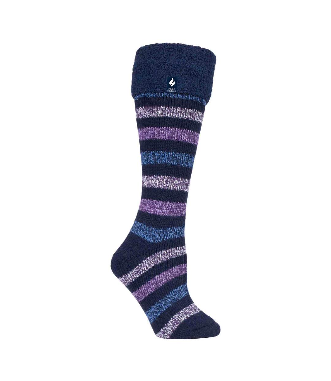 Ladies Multicoloured Striped Patterned Long Wellington Boot Thermal Socks-1