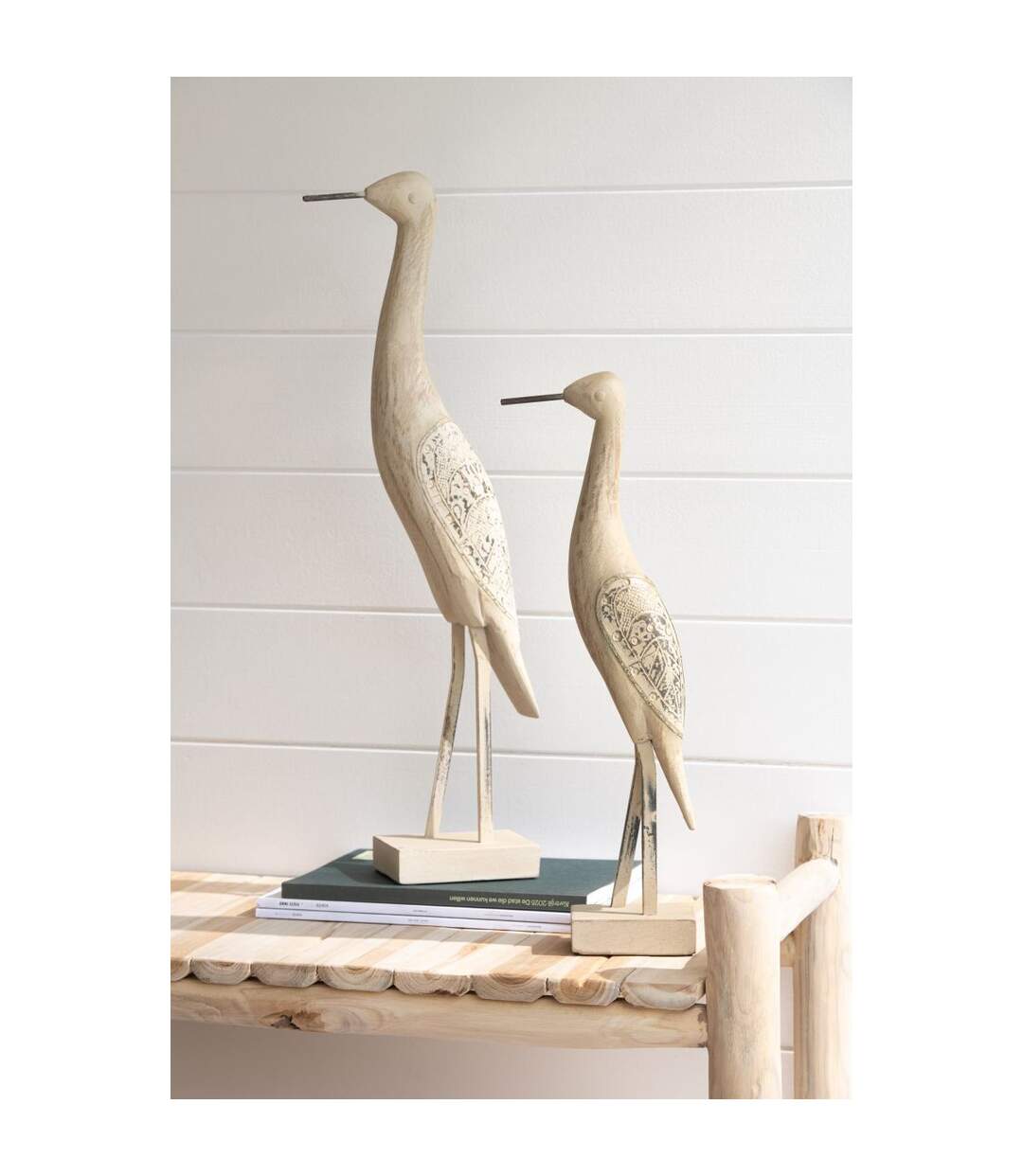 Statue Déco Oiseau en Bois Denny 62cm Naturel-3
