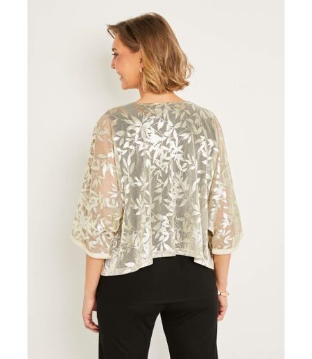 Top effet 2 en 1 maille unie voile jacquard irisé
