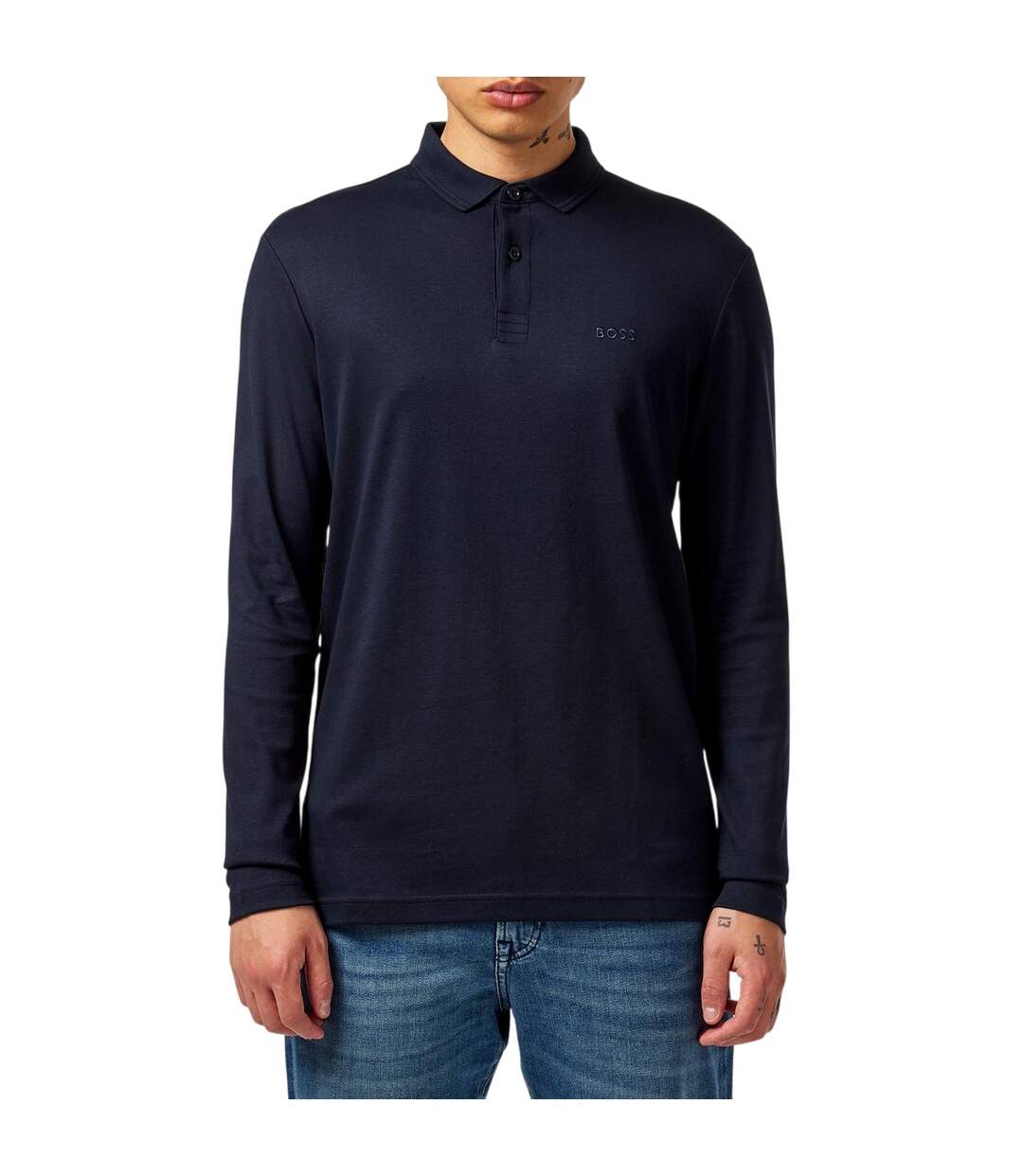 Polo Manches Longues Motif/style Logo Pirol Homme Bleu Foncé Boss-4