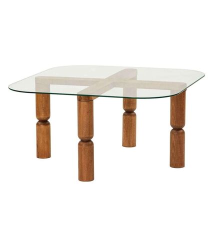 Table basse en bois massif et verre