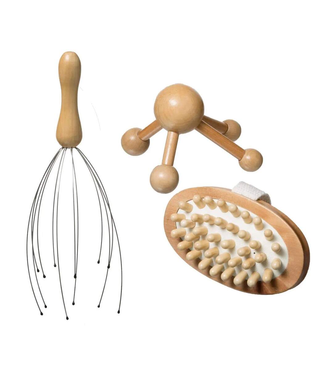 Coffret Massage 3 Pièces Bois 25cm Naturel-1