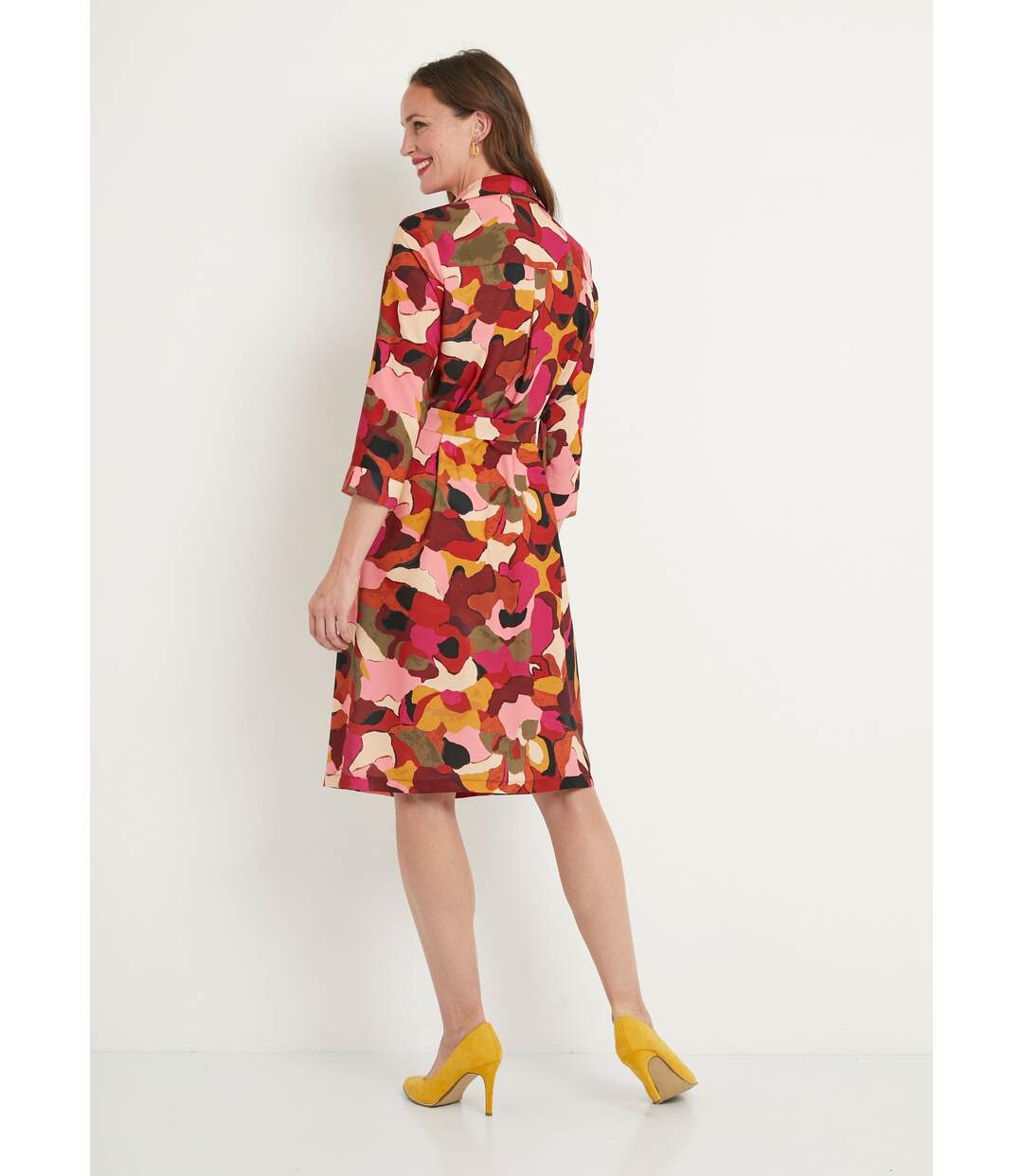 Robe droite courte imprimée col chemisier-2