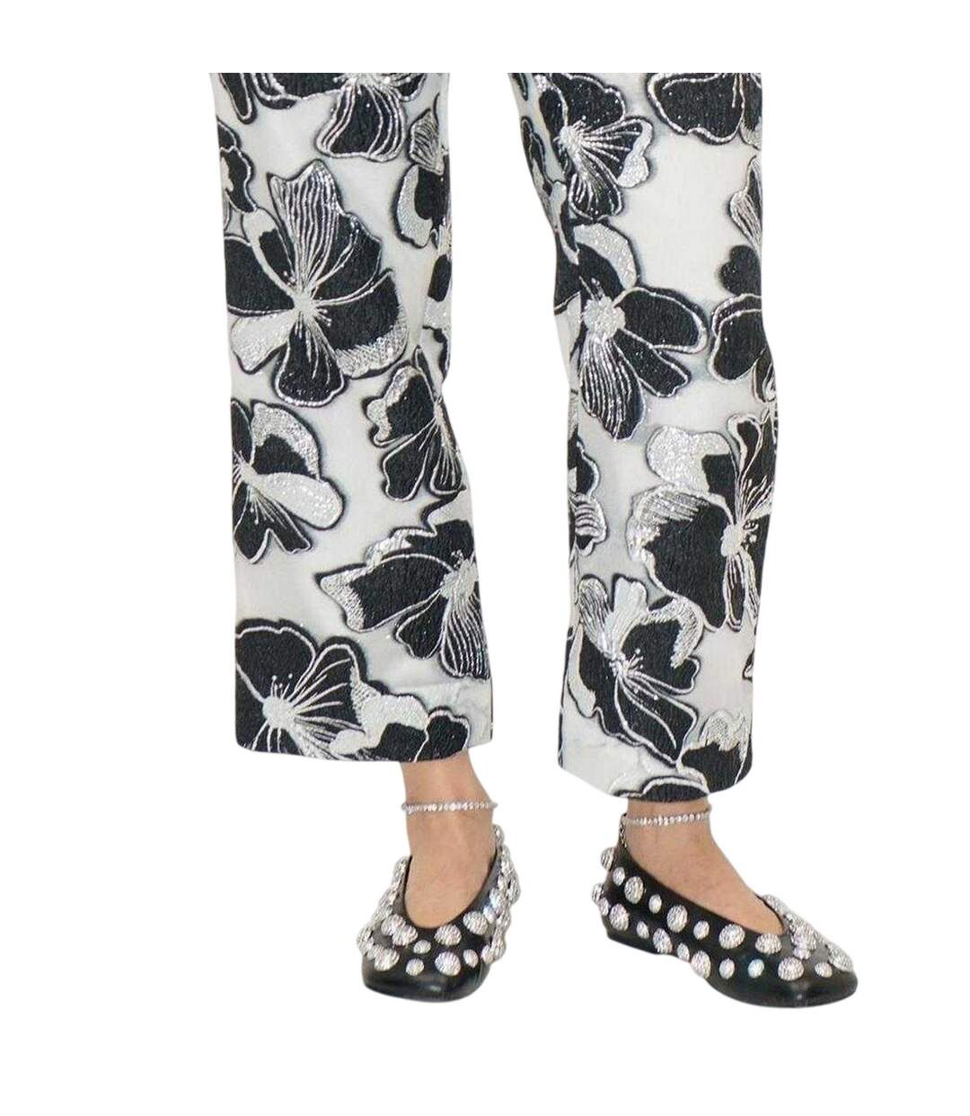 Pantalon Officiel Motif/style Floral Femme Blanc Noir Stine Goya-3