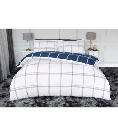 Dalton brushed cotton checked duvet cover set navy/white Belledorm