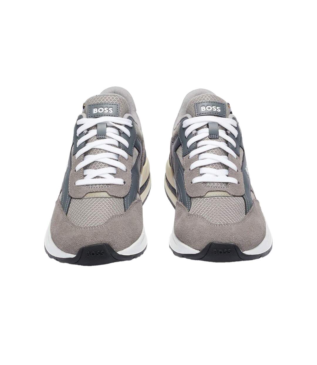 Mens Kurt Leather Running Trainers Grey Boss-1