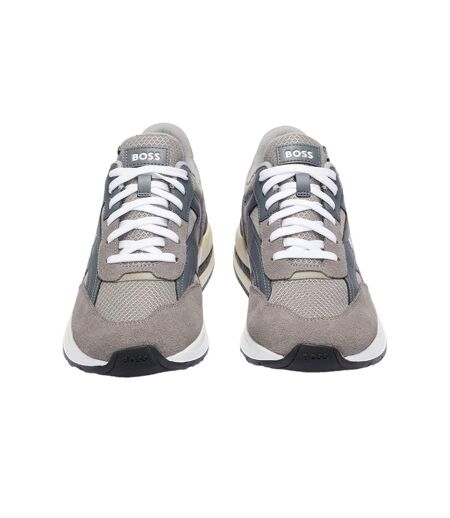 Mens Kurt Leather Running Trainers Grey Boss