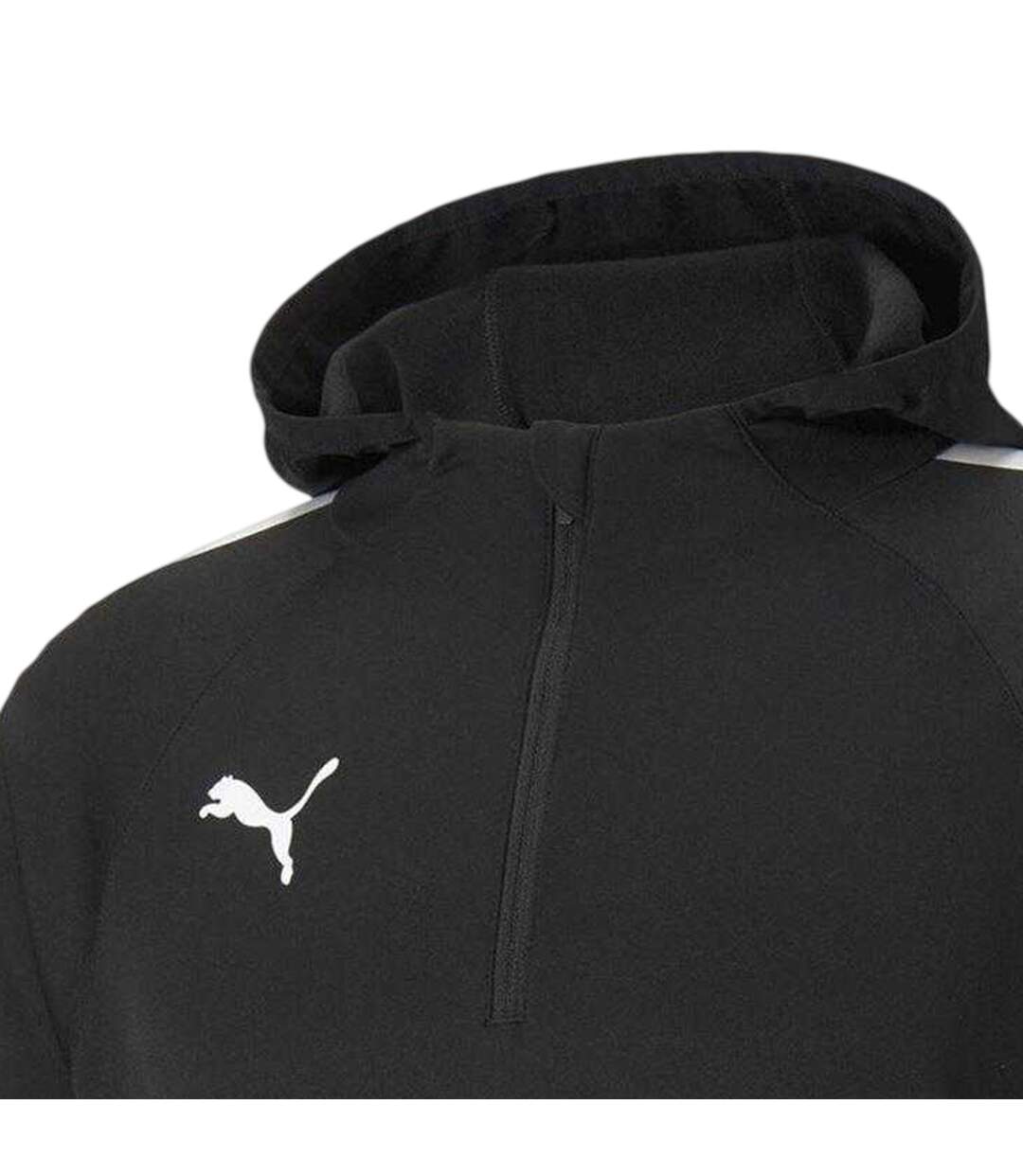 Mens Teamliga Quarter Zip Training Hoodie Black White Puma-3