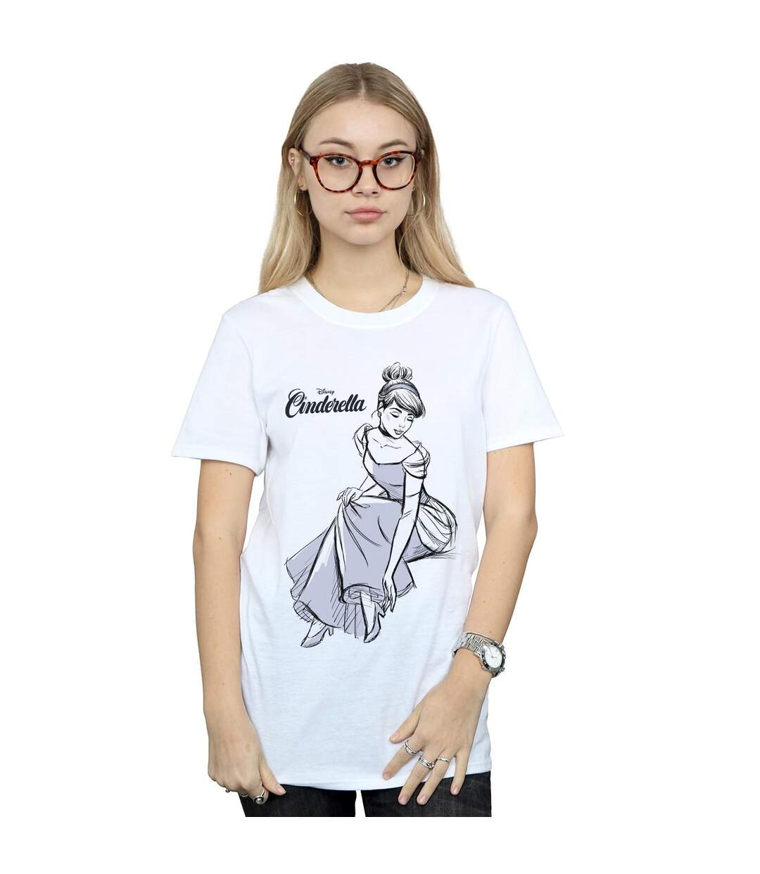 Disney Femme/Les femmes - T-shirt boyfriend en coton avec croquis de la pantoufle de Cendrillon (Blanc) - UTBI48977-2