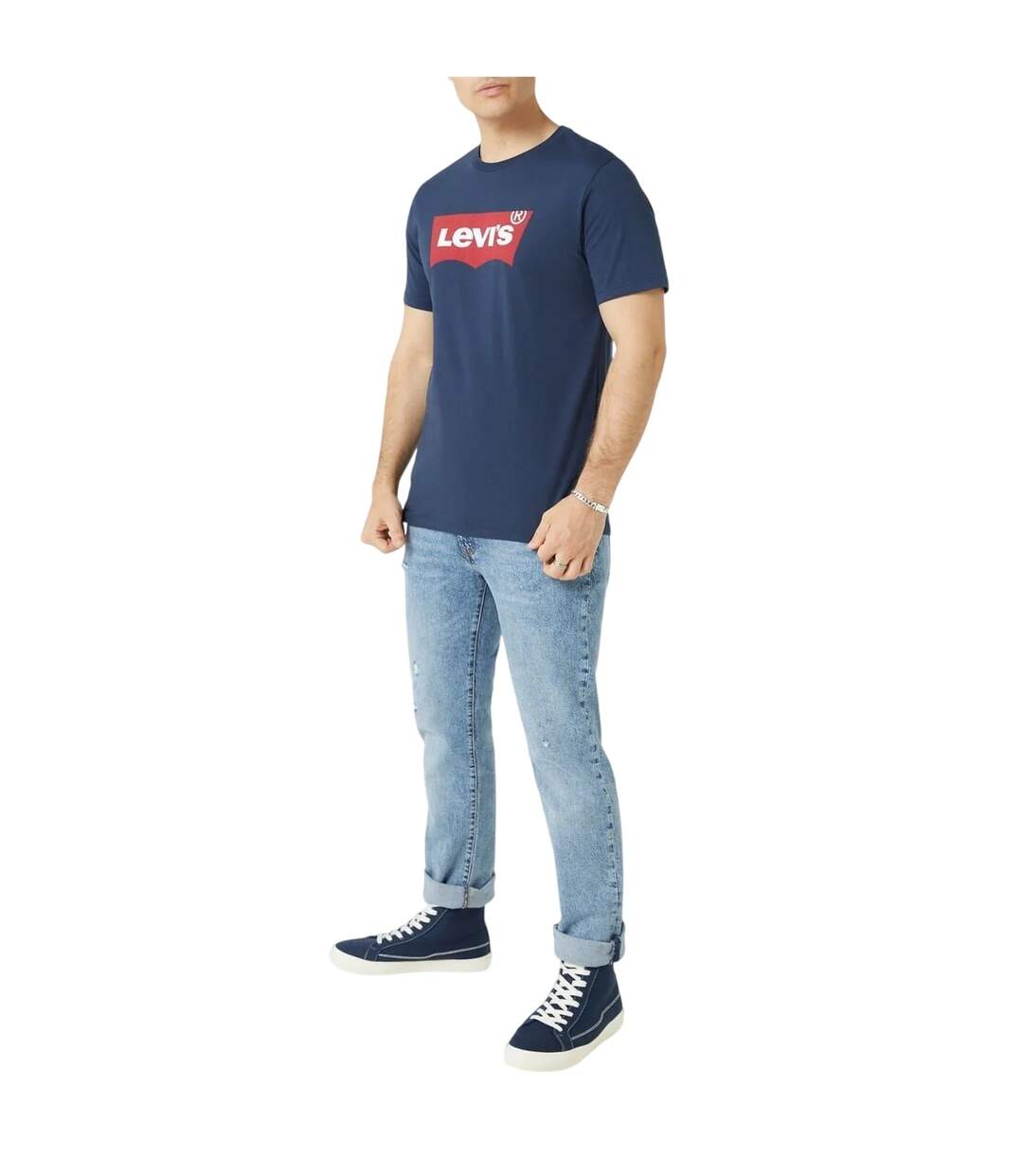 Mens Batwing Logo T-shirt Navy Red Levis-4