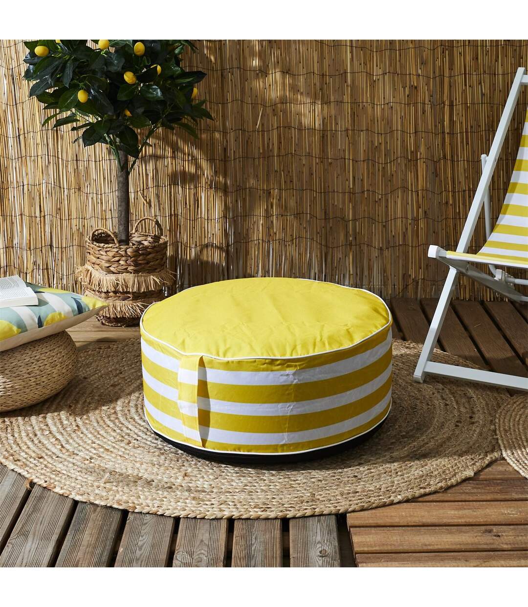 Pouf gonflable à rayures - Jaune-2