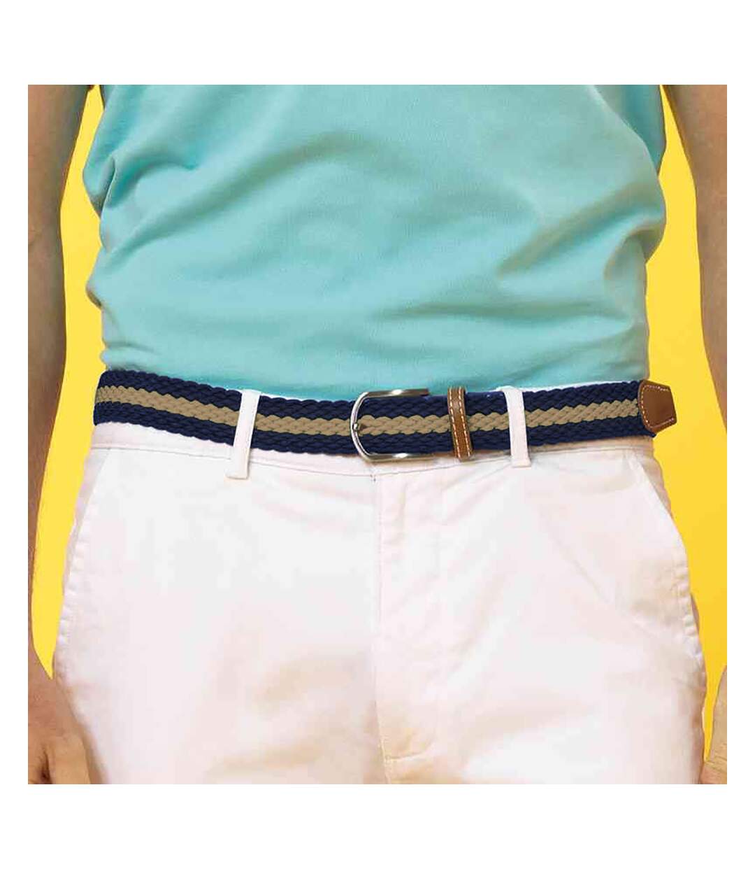 Asquith & Fox Mens Two Colour Stripe Braid Stretch Belt (Navy/Khaki) - UTRW5539-1