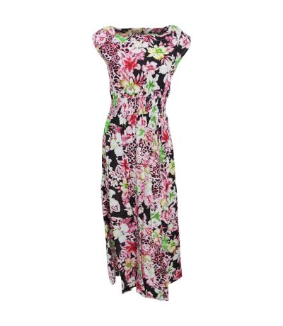 Womens/Ladies Floral And Leopard Print Sleeveless Dress With Round Neckline (Pink) - UTDRESS294