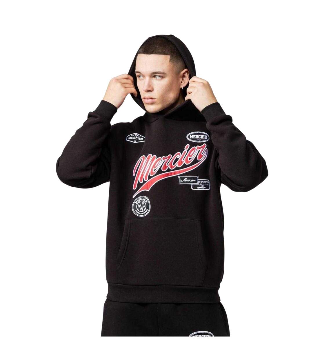 Mens Embroidered Hoodie Black Mercier-4
