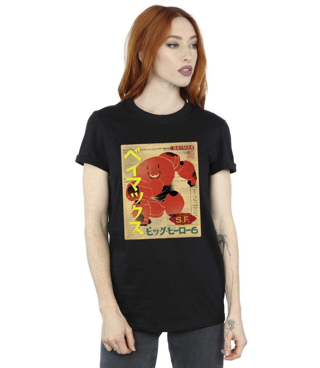 Disney - T-shirt BIG HERO BAYMAX BAYMAX NEWSPAPER - Femme (Noir) - UTBI15447-2