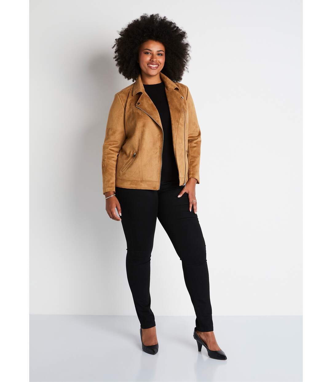 Blouson zippé court tissu suédé-3