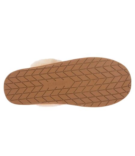 Womens/ladies Cow Suede Slippers Chestnut EverAu