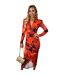 Robe Portefeuille Manches Longues Motif/style Floral Femme Rouge AX Paris-2