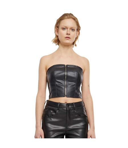 Womens/ladies Synthetic Leather Bandeau Top Black Urban Classics