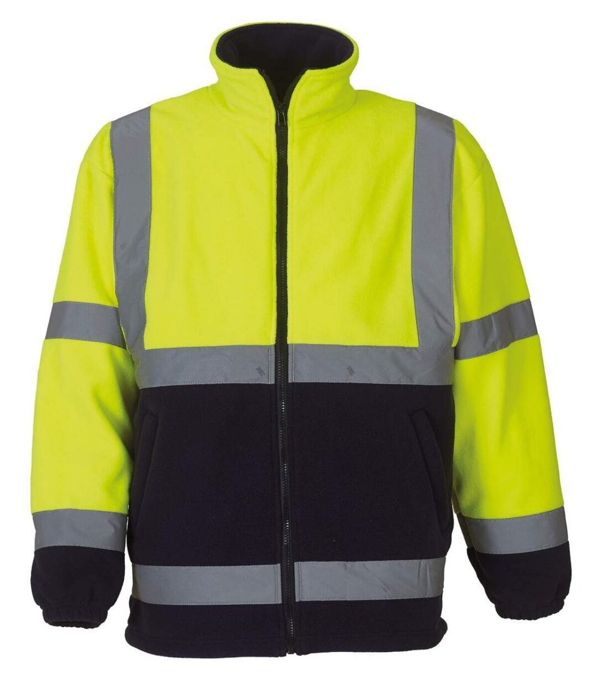Gilet veste polaire de sécurité haute visibilité JAUNE fluo (bas bleu) - HVK08