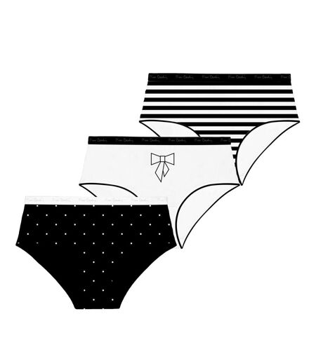 Lot de 3 culottes femme  en coton uni imprimé ceinture fine 2cm Pck25 Pierre Cardin