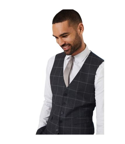 Mens windowpane check slim waistcoat charcoal Burton