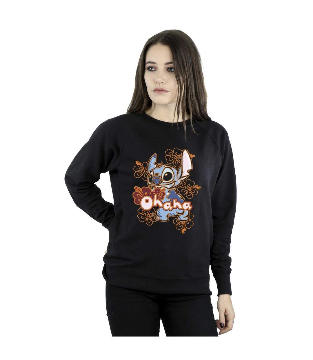Disney - Sweat LILO AND STITCH OHANA ORANGE HIBISCUS - Femme (Noir) - UTBI22823-2