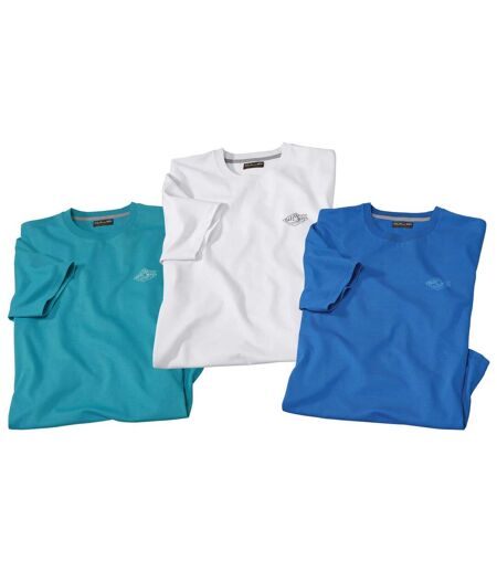 Pack of 3 Men's Mediterranean Islands T-Shirts - Turquoise White Blue