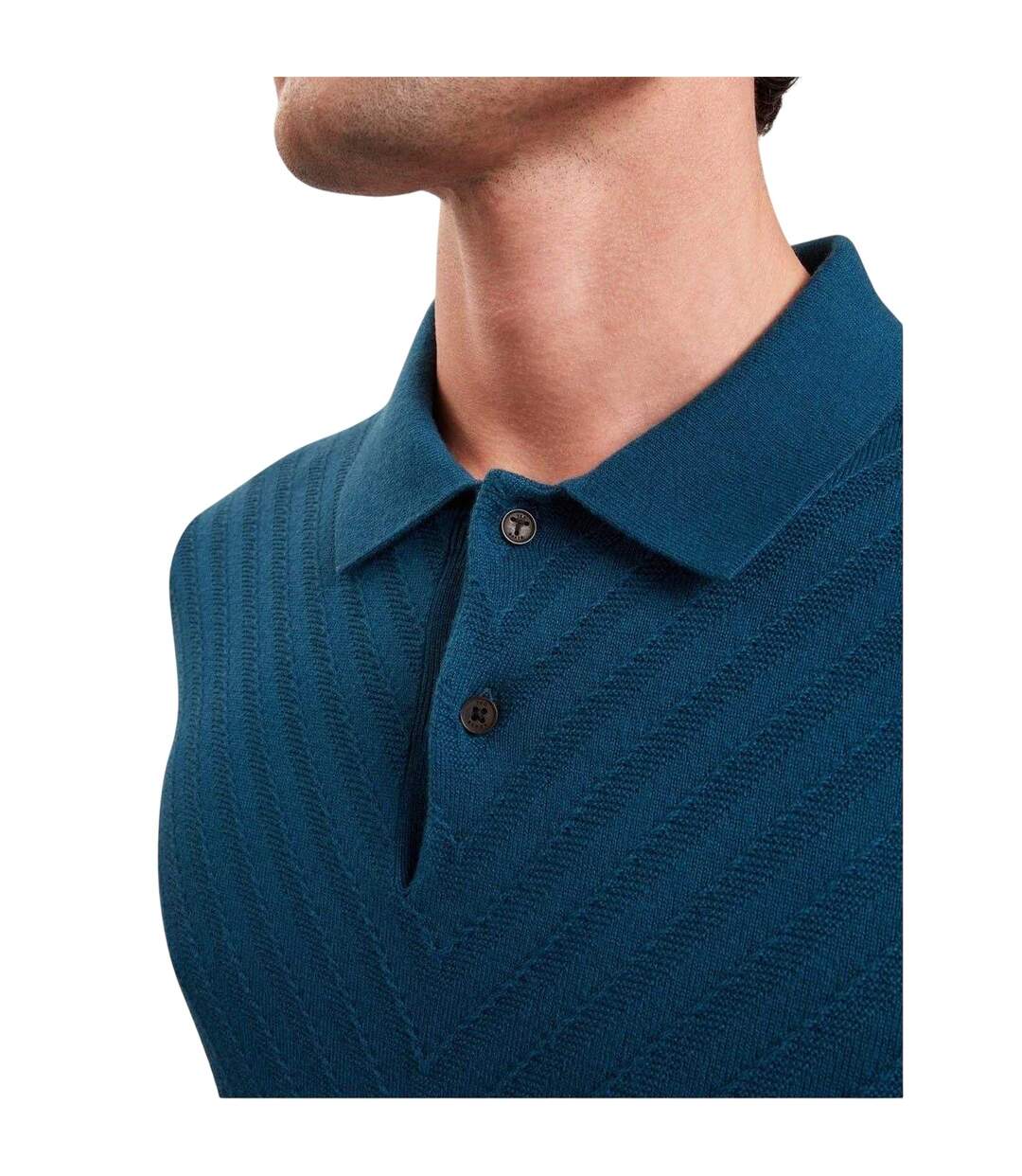 Mens Chevron Knitted Short-sleeved Polo Shirt Navy Ted Baker-4