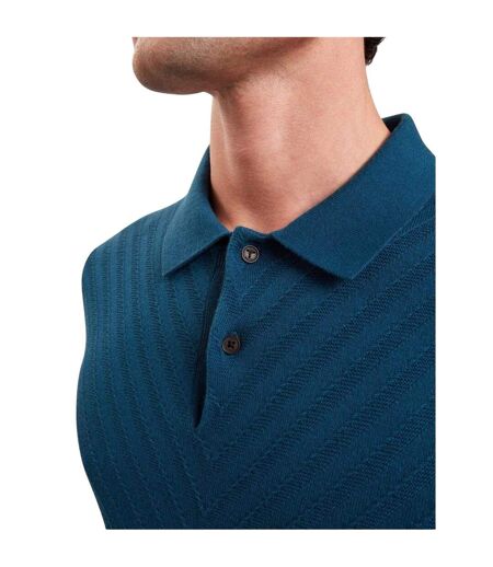 Mens Chevron Knitted Short-sleeved Polo Shirt Navy Ted Baker