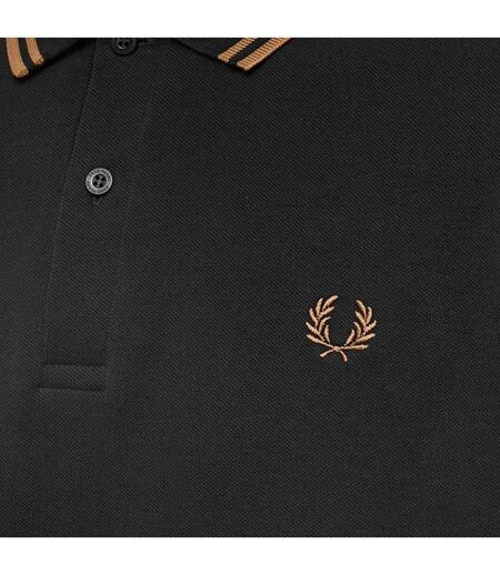 Polo Manches Longues Motif Col À Double Rayure Homme Noir Beige Gris Fred Perry
