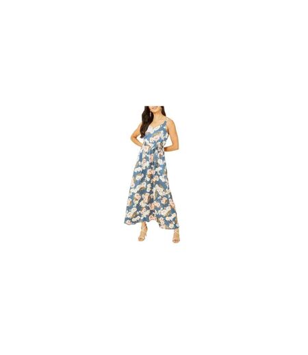 Womens/ladies Satin A-line Maxi Dress Blue Mela London