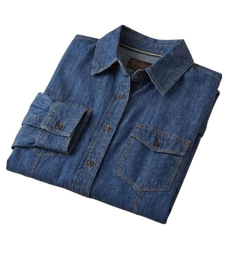 Chemisier Femme Jean Bleu Denim 100% Coton Boutons Bois